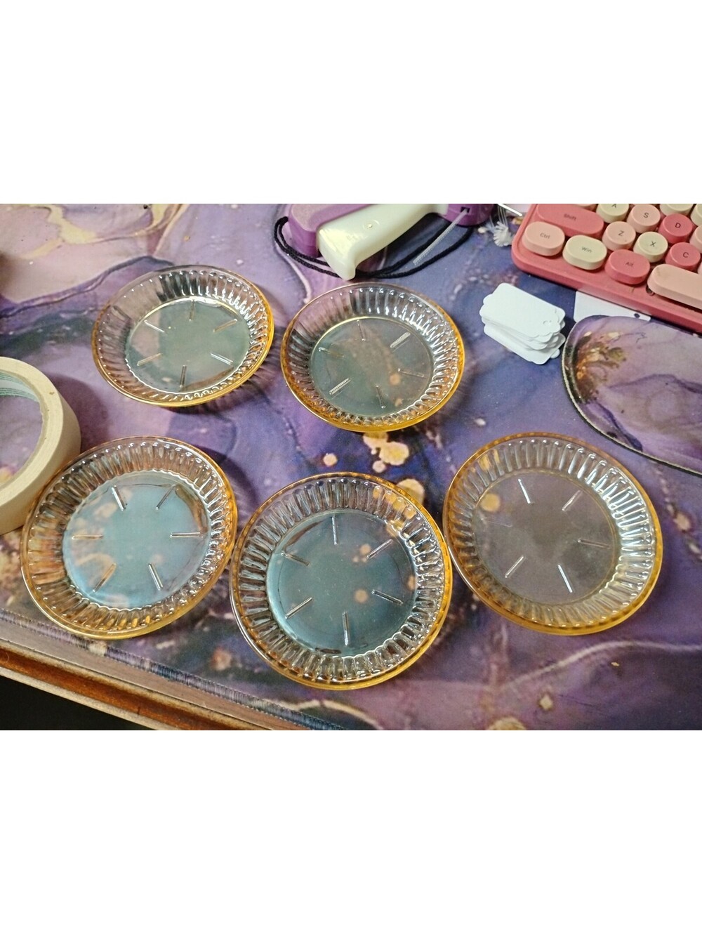 Vintage Small Iridescent Carnival Glass coasters Trinket Dishes 5 4"